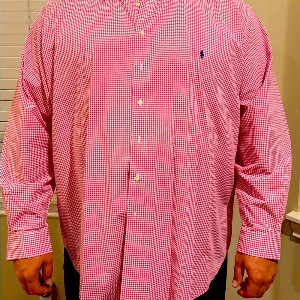 Ralph Lauren Classic Fit Pink Gingham button down shirt. Big and Tall 4XLT.